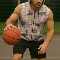 Khaki Palaka Hawaii Cowboy Sleeveless Zip Hoodie Puakenikeni Lei Paniolo Papale Seamless Vibes LT14 - Polynesian Pride