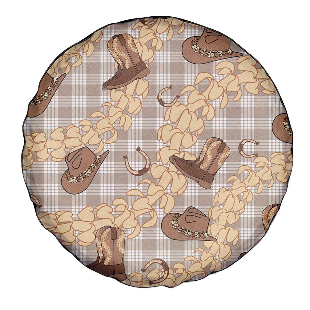 Khaki Palaka Hawaii Cowboy Spare Tire Cover Puakenikeni Lei Paniolo Papale Seamless Vibes - Polynesian Pride