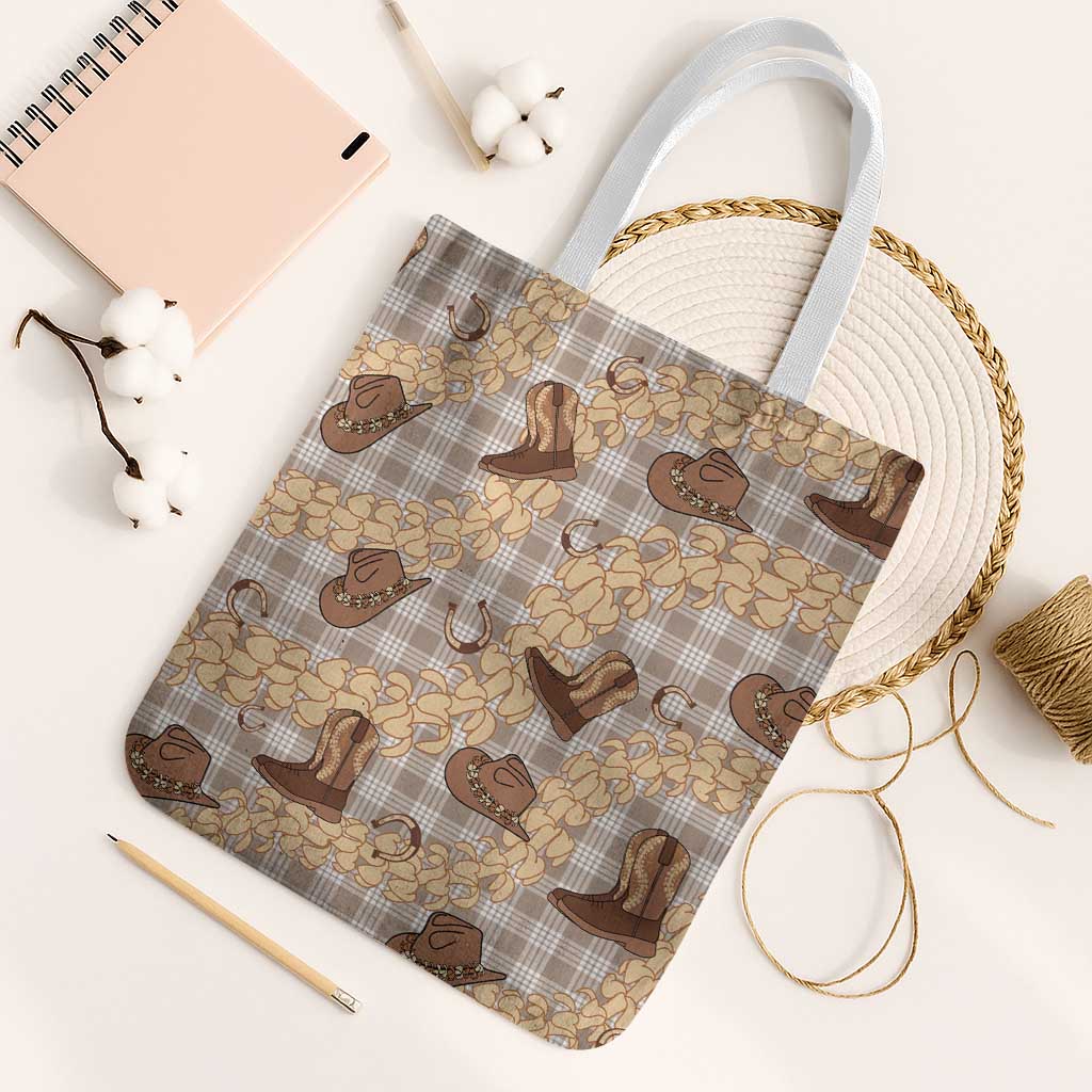 Khaki Palaka Hawaii Cowboy Tote Bag Puakenikeni Lei Paniolo Papale Seamless Vibes - Polynesian Pride