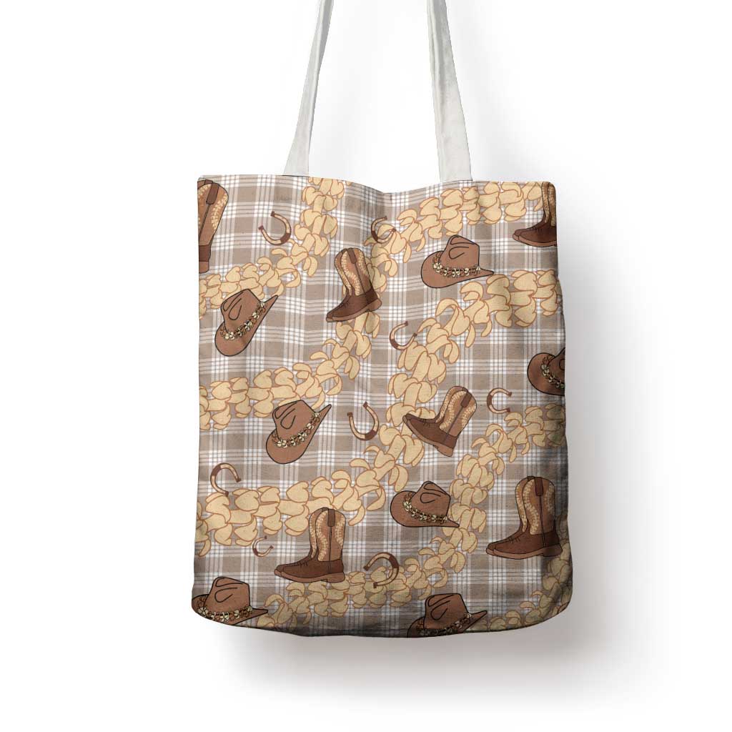 Khaki Palaka Hawaii Cowboy Tote Bag Puakenikeni Lei Paniolo Papale Seamless Vibes - Polynesian Pride