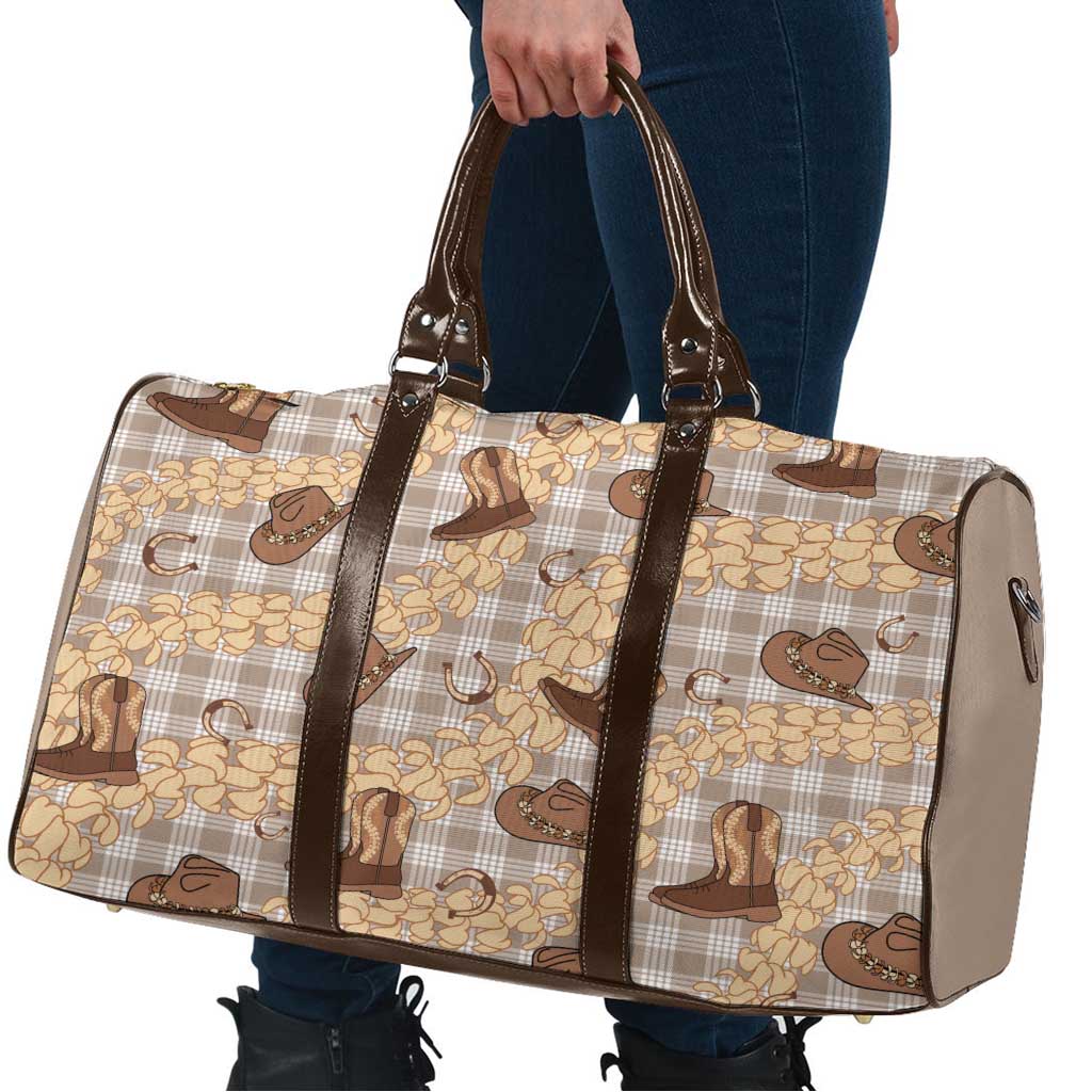 Khaki Palaka Hawaii Cowboy Travel Bag Puakenikeni Lei Paniolo Papale Seamless Vibes - Polynesian Pride