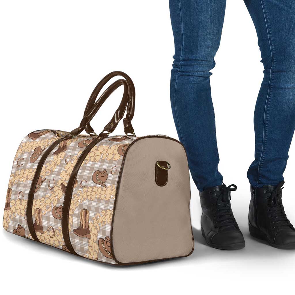 Khaki Palaka Hawaii Cowboy Travel Bag Puakenikeni Lei Paniolo Papale Seamless Vibes - Polynesian Pride