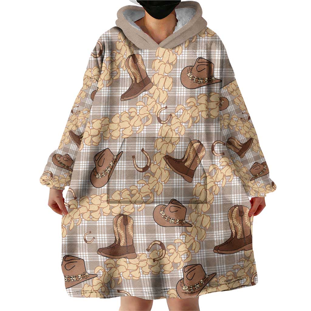 Khaki Palaka Hawaii Cowboy Wearable Blanket Hoodie Puakenikeni Lei Paniolo Papale Seamless Vibes LT14 - Polynesian Pride
