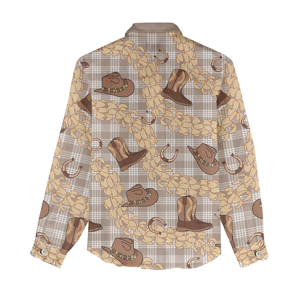 Khaki Palaka Hawaii Cowboy Women Casual Shirt Puakenikeni Lei Paniolo Papale Seamless Vibes LT14 - Polynesian Pride