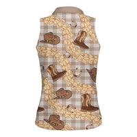 Khaki Palaka Hawaii Cowboy Women Sleeveless Polo Shirt Puakenikeni Lei Paniolo Papale Seamless Vibes LT14 - Polynesian Pride