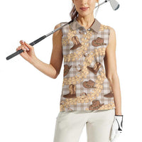 Khaki Palaka Hawaii Cowboy Women Sleeveless Polo Shirt Puakenikeni Lei Paniolo Papale Seamless Vibes LT14 - Polynesian Pride