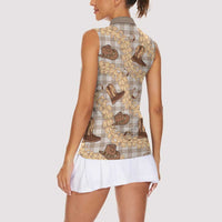 Khaki Palaka Hawaii Cowboy Women Sleeveless Polo Shirt Puakenikeni Lei Paniolo Papale Seamless Vibes LT14 - Polynesian Pride