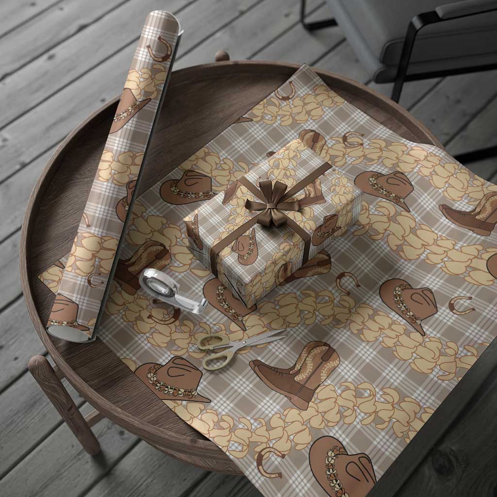 Khaki Palaka Hawaii Cowboy Wrapping Paper Puakenikeni Lei Paniolo Papale Seamless Vibes - Polynesian Pride