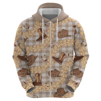 Khaki Palaka Hawaii Cowboy Zip Hoodie Puakenikeni Lei Paniolo Papale Seamless Vibes - Polynesian Pride