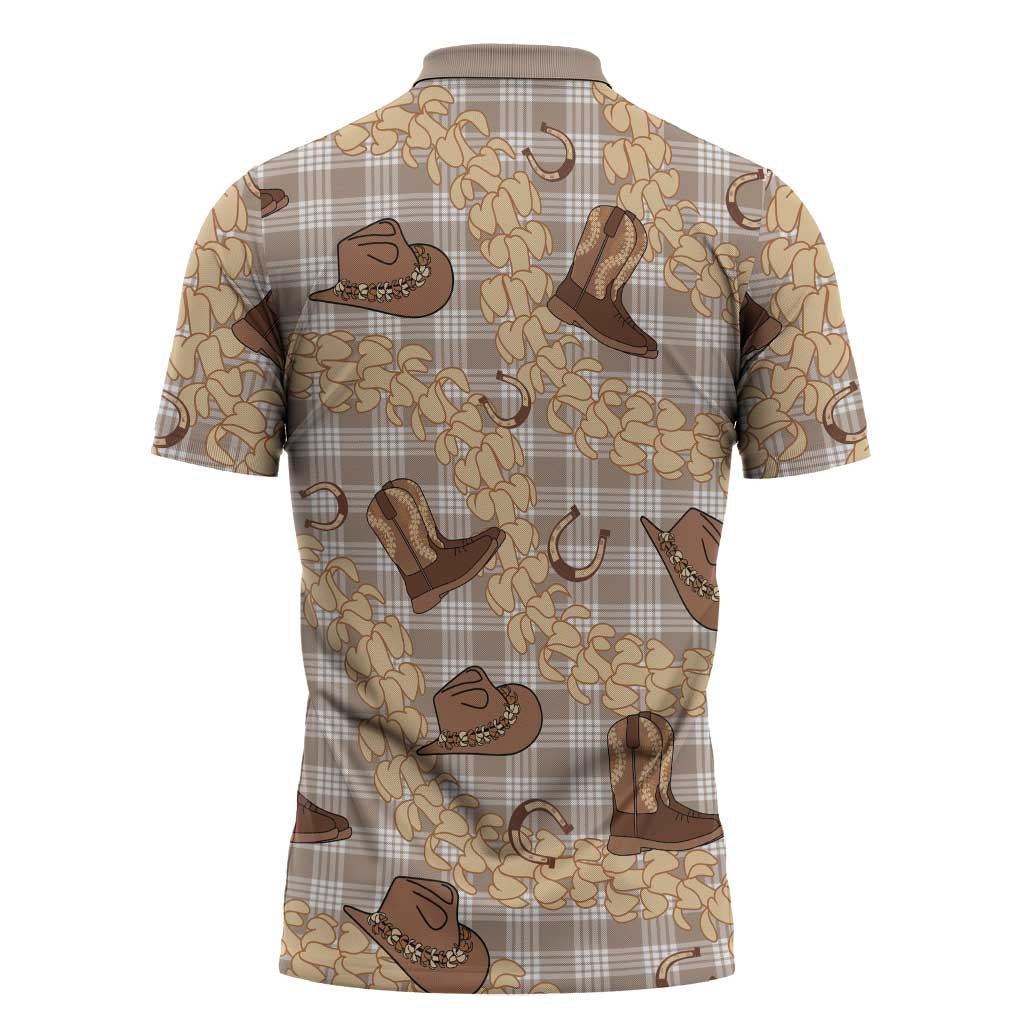 Khaki Palaka Hawaii Cowboy Zipper Polo Shirt Puakenikeni Lei Paniolo Papale Seamless Vibes LT14 - Polynesian Pride