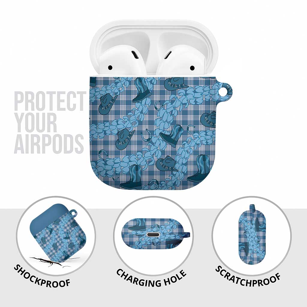 Cyan Palaka Hawaii Cowboy AirPods Case Puakenikeni Lei Paniolo Papale Seamless Vibes - Polynesian Pride