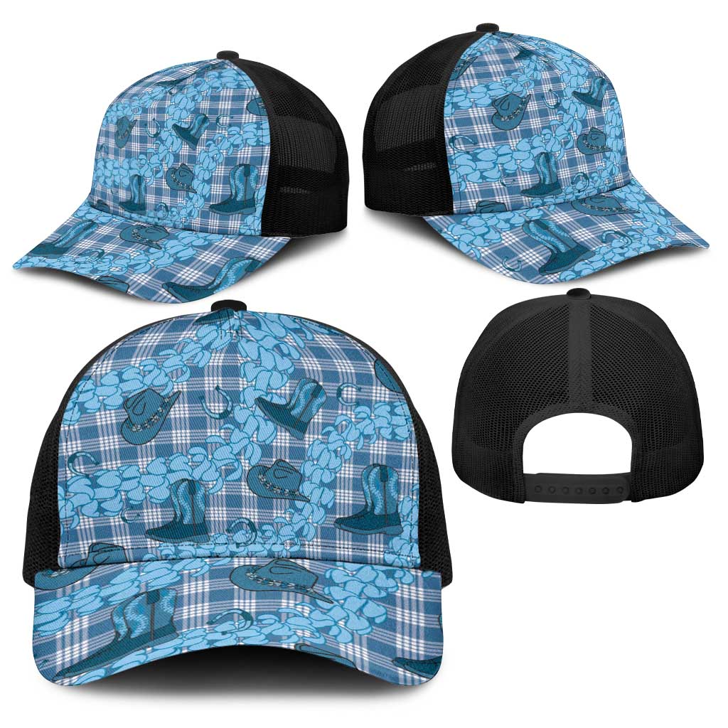 Cyan Palaka Hawaii Cowboy Baseball Net Cap Puakenikeni Lei Paniolo Papale Seamless Vibes - Polynesian Pride