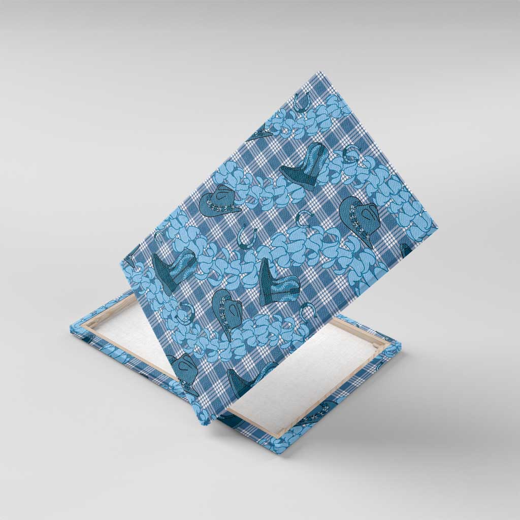 Cyan Palaka Hawaii Cowboy Canvas Wall Art Puakenikeni Lei Paniolo Papale Seamless Vibes - Polynesian Pride