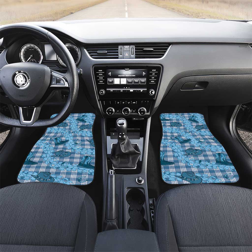 Cyan Palaka Hawaii Cowboy Car Mats Puakenikeni Lei Paniolo Papale Seamless Vibes - Polynesian Pride