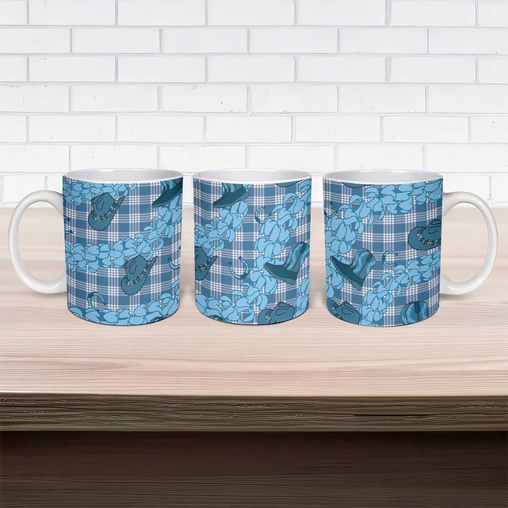 Cyan Palaka Hawaii Cowboy Ceramic Mug Puakenikeni Lei Paniolo Papale Seamless Vibes - Polynesian Pride