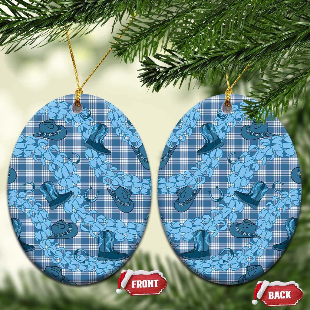 Cyan Palaka Hawaii Cowboy Ceramic Ornament Puakenikeni Lei Paniolo Papale Seamless Vibes - Polynesian Pride