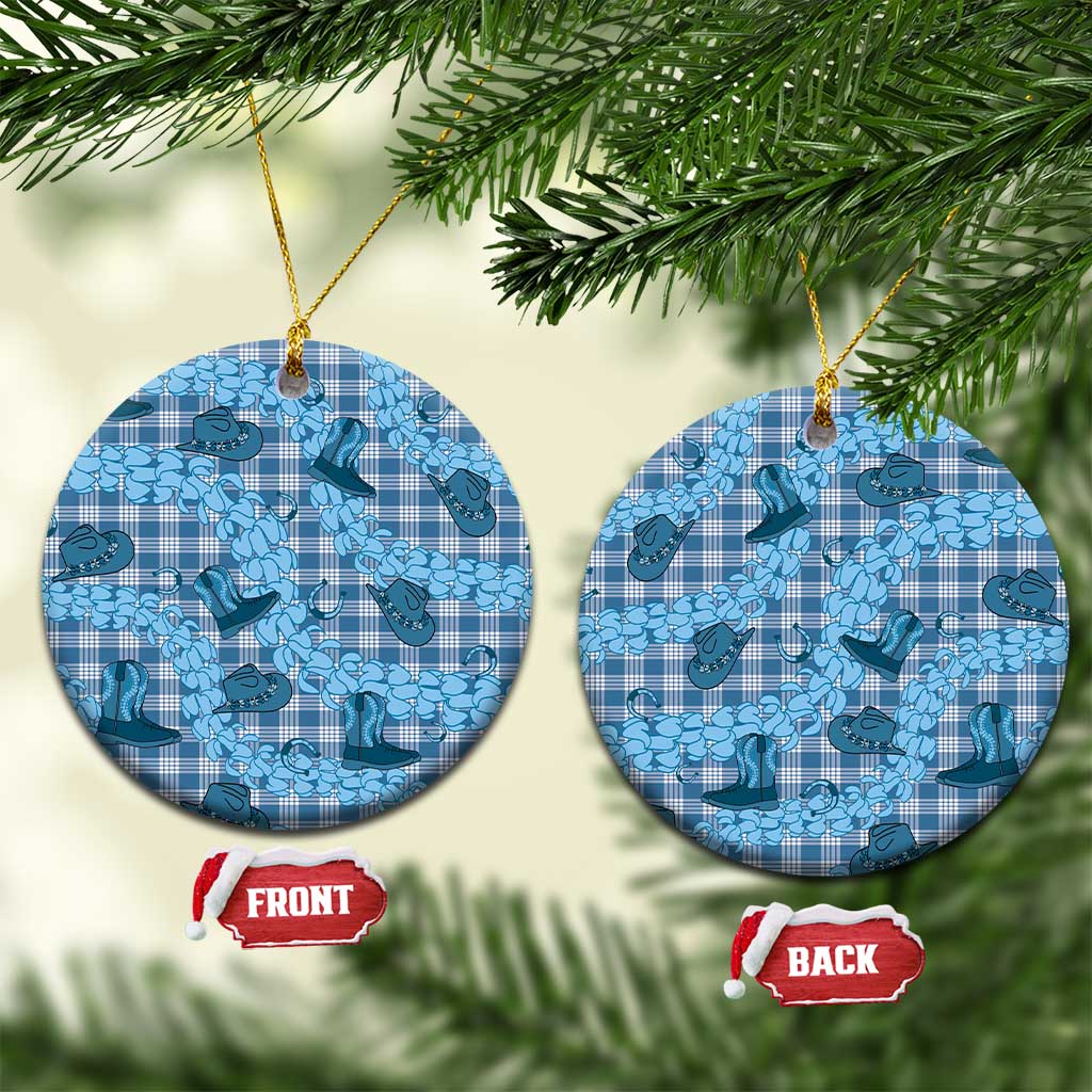 Cyan Palaka Hawaii Cowboy Ceramic Ornament Puakenikeni Lei Paniolo Papale Seamless Vibes - Polynesian Pride