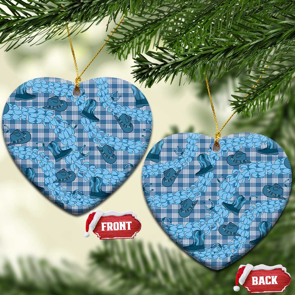 Cyan Palaka Hawaii Cowboy Ceramic Ornament Puakenikeni Lei Paniolo Papale Seamless Vibes - Polynesian Pride
