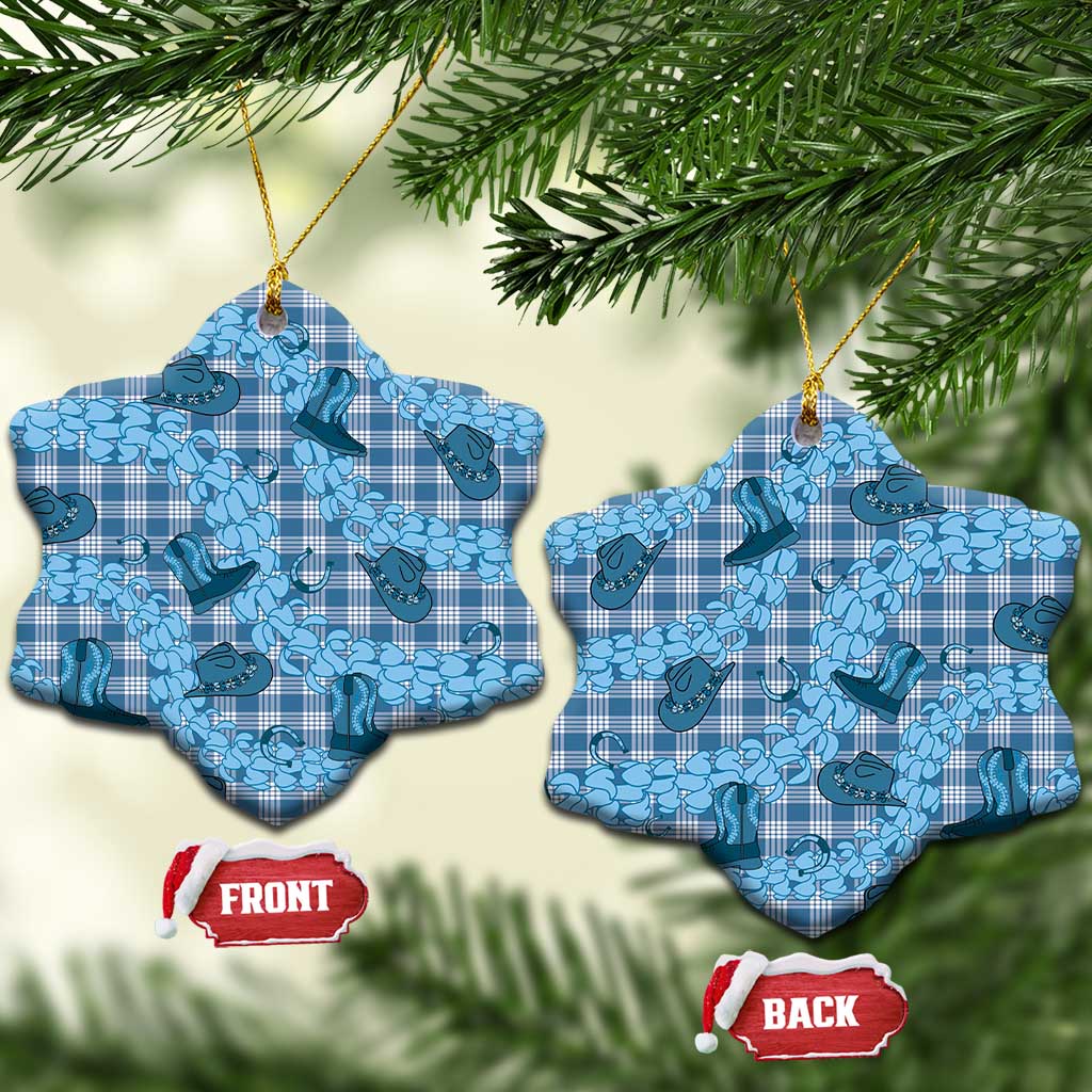 Cyan Palaka Hawaii Cowboy Ceramic Ornament Puakenikeni Lei Paniolo Papale Seamless Vibes - Polynesian Pride