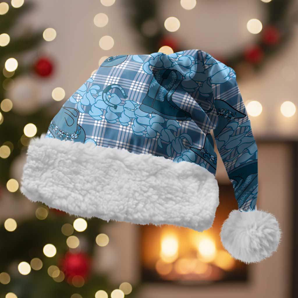 Cyan Palaka Hawaii Cowboy Christmas Santa Hat Puakenikeni Lei Paniolo Papale Seamless Vibes - Polynesian Pride