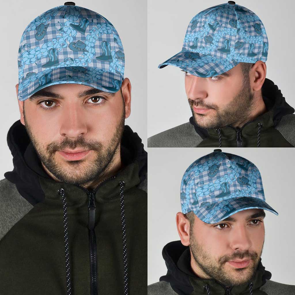 Cyan Palaka Hawaii Cowboy Classic Cap Puakenikeni Lei Paniolo Papale Seamless Vibes - Polynesian Pride