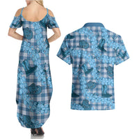 Cyan Palaka Hawaii Cowboy Couples Matching Summer Maxi Dress and Hawaiian Shirt Puakenikeni Lei Paniolo Papale Seamless Vibes LT14 - Polynesian Pride