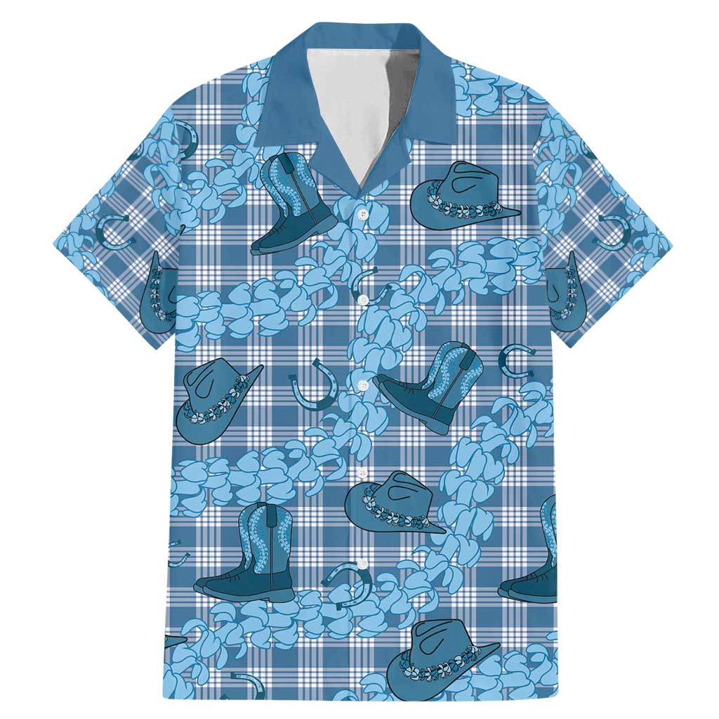 Cyan Palaka Hawaii Cowboy Family Matching Mermaid Dress and Hawaiian Shirt Puakenikeni Lei Paniolo Papale Seamless Vibes LT14 Dad's Shirt - Short Sleeve Cyan - Polynesian Pride