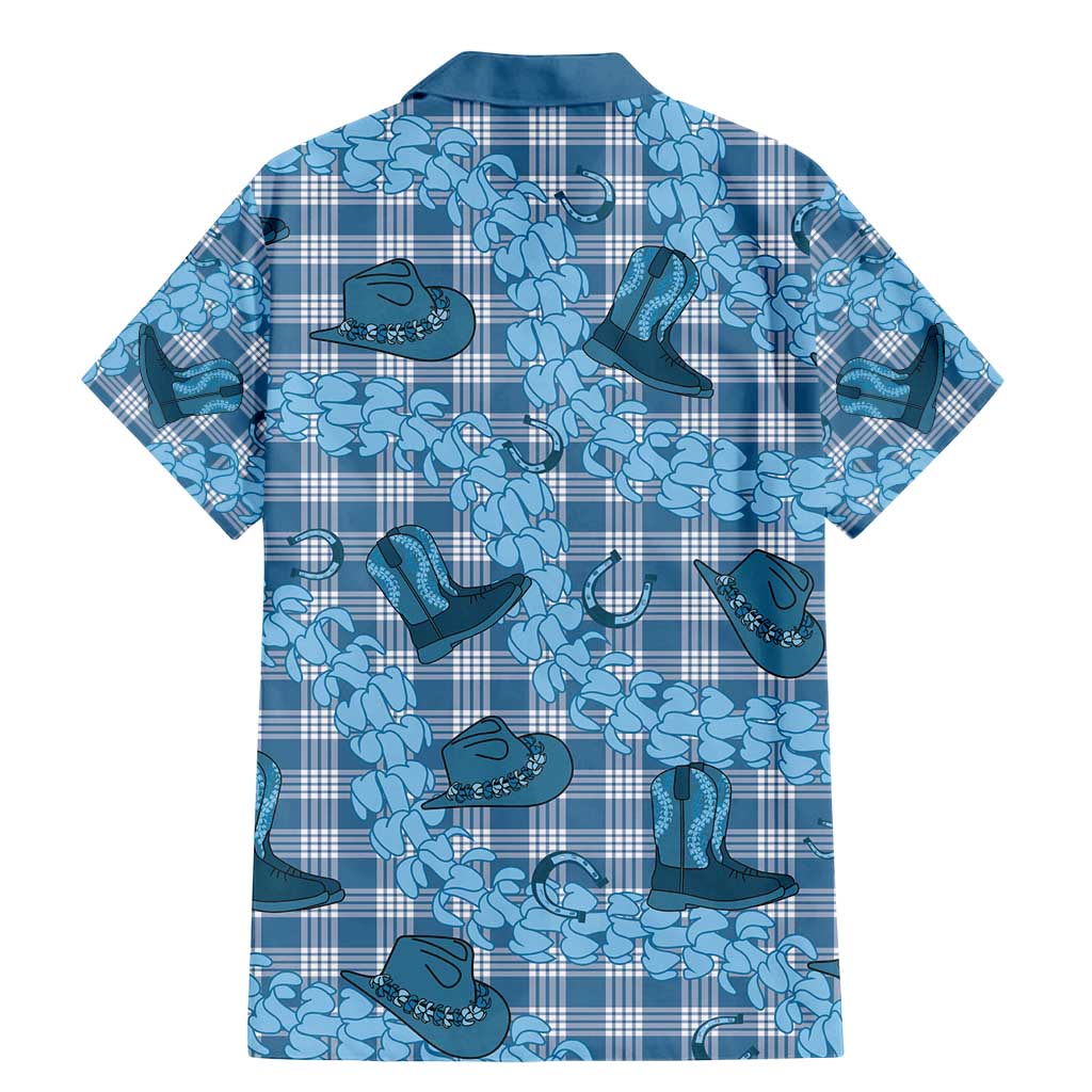Cyan Palaka Hawaii Cowboy Family Matching Mermaid Dress and Hawaiian Shirt Puakenikeni Lei Paniolo Papale Seamless Vibes LT14 - Polynesian Pride