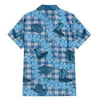 Cyan Palaka Hawaii Cowboy Family Matching Mermaid Dress and Hawaiian Shirt Puakenikeni Lei Paniolo Papale Seamless Vibes LT14 - Polynesian Pride