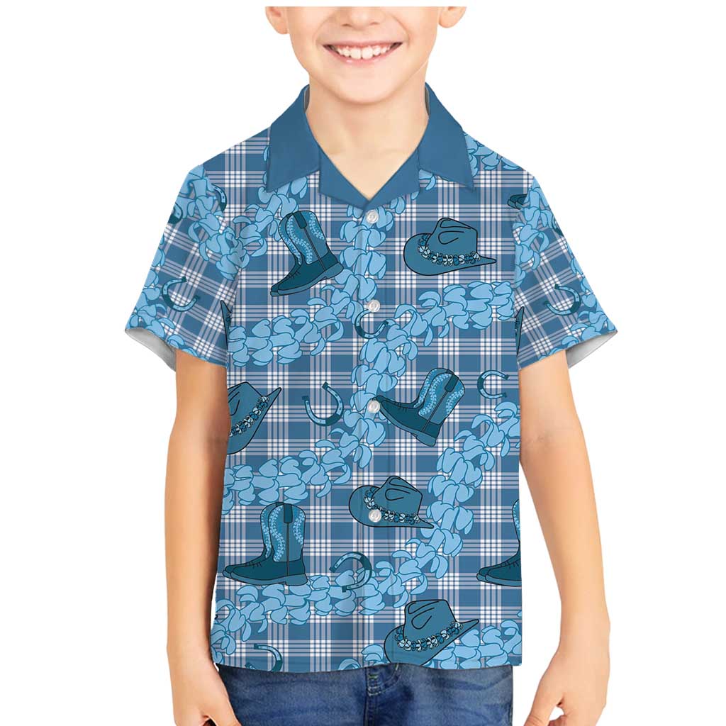 Cyan Palaka Hawaii Cowboy Family Matching Mermaid Dress and Hawaiian Shirt Puakenikeni Lei Paniolo Papale Seamless Vibes LT14 Son's Shirt Cyan - Polynesian Pride