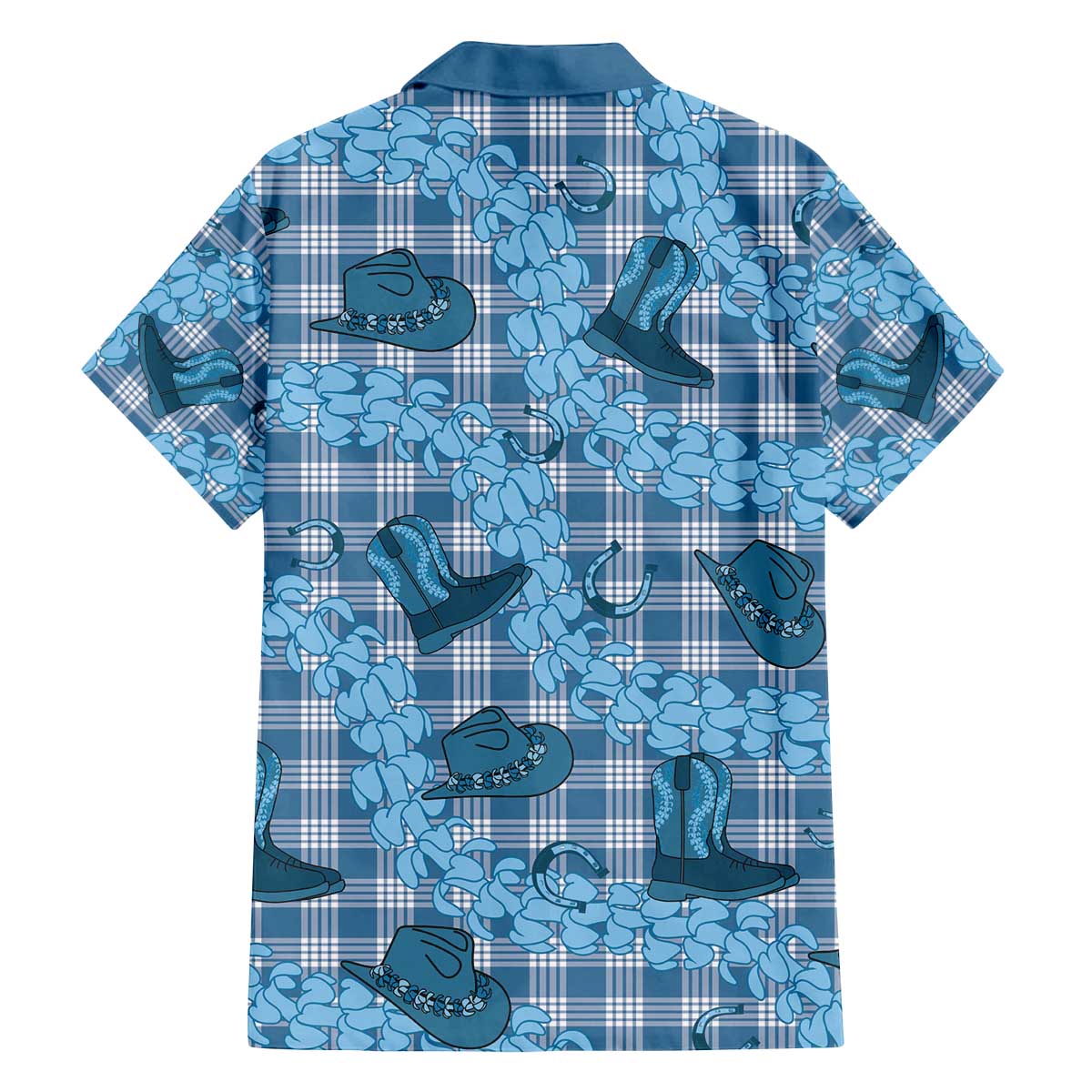 Cyan Palaka Hawaii Cowboy Family Matching Off The Shoulder Long Sleeve Dress and Hawaiian Shirt Puakenikeni Lei Paniolo Papale Seamless Vibes LT14 - Polynesian Pride
