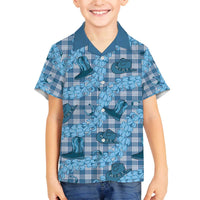 Cyan Palaka Hawaii Cowboy Family Matching Off The Shoulder Long Sleeve Dress and Hawaiian Shirt Puakenikeni Lei Paniolo Papale Seamless Vibes LT14 Son's Shirt Cyan - Polynesian Pride