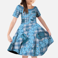 Cyan Palaka Hawaii Cowboy Family Matching Off Shoulder Maxi Dress and Hawaiian Shirt Puakenikeni Lei Paniolo Papale Seamless Vibes LT14 Daughter's Dress Cyan - Polynesian Pride
