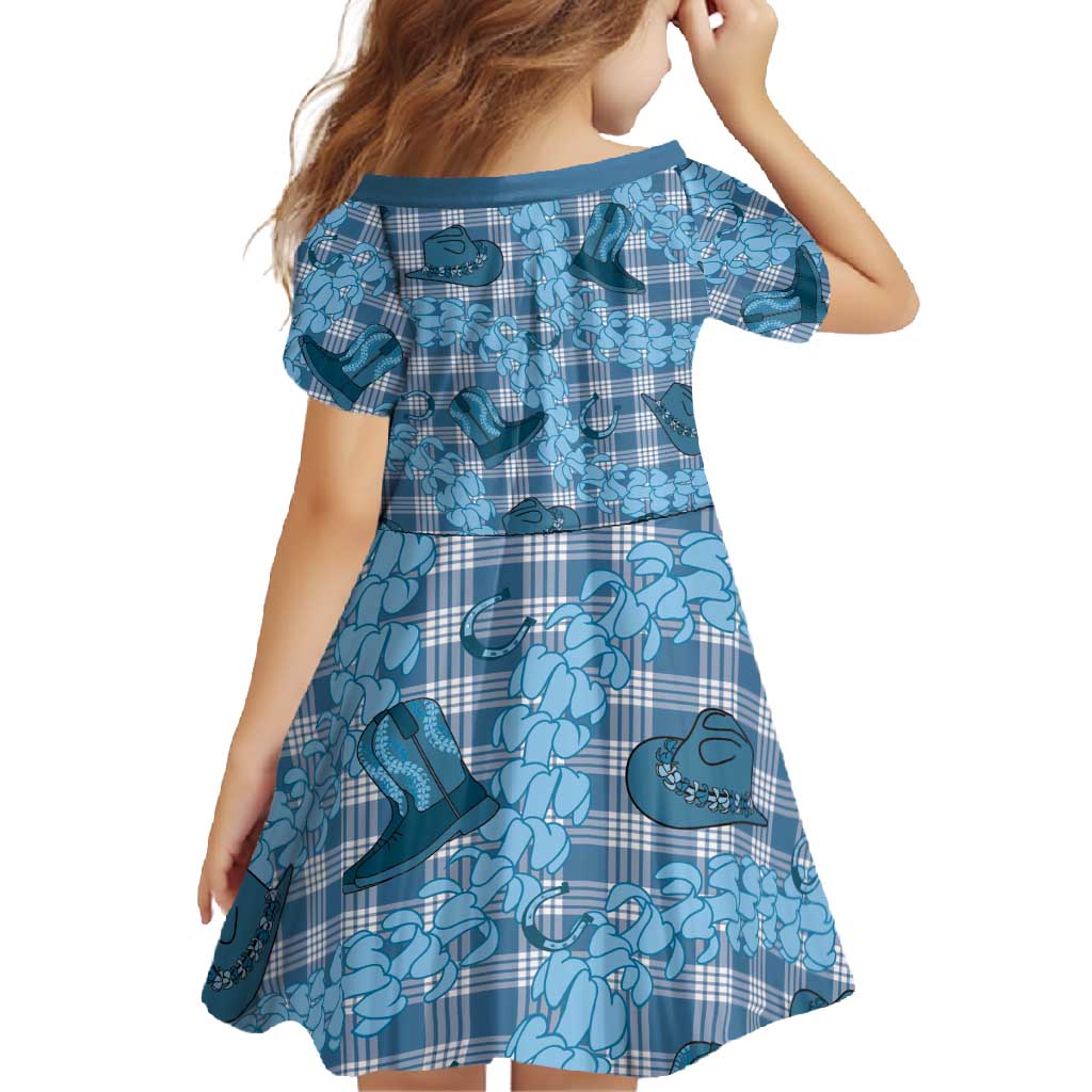 Cyan Palaka Hawaii Cowboy Family Matching Off Shoulder Maxi Dress and Hawaiian Shirt Puakenikeni Lei Paniolo Papale Seamless Vibes LT14 - Polynesian Pride