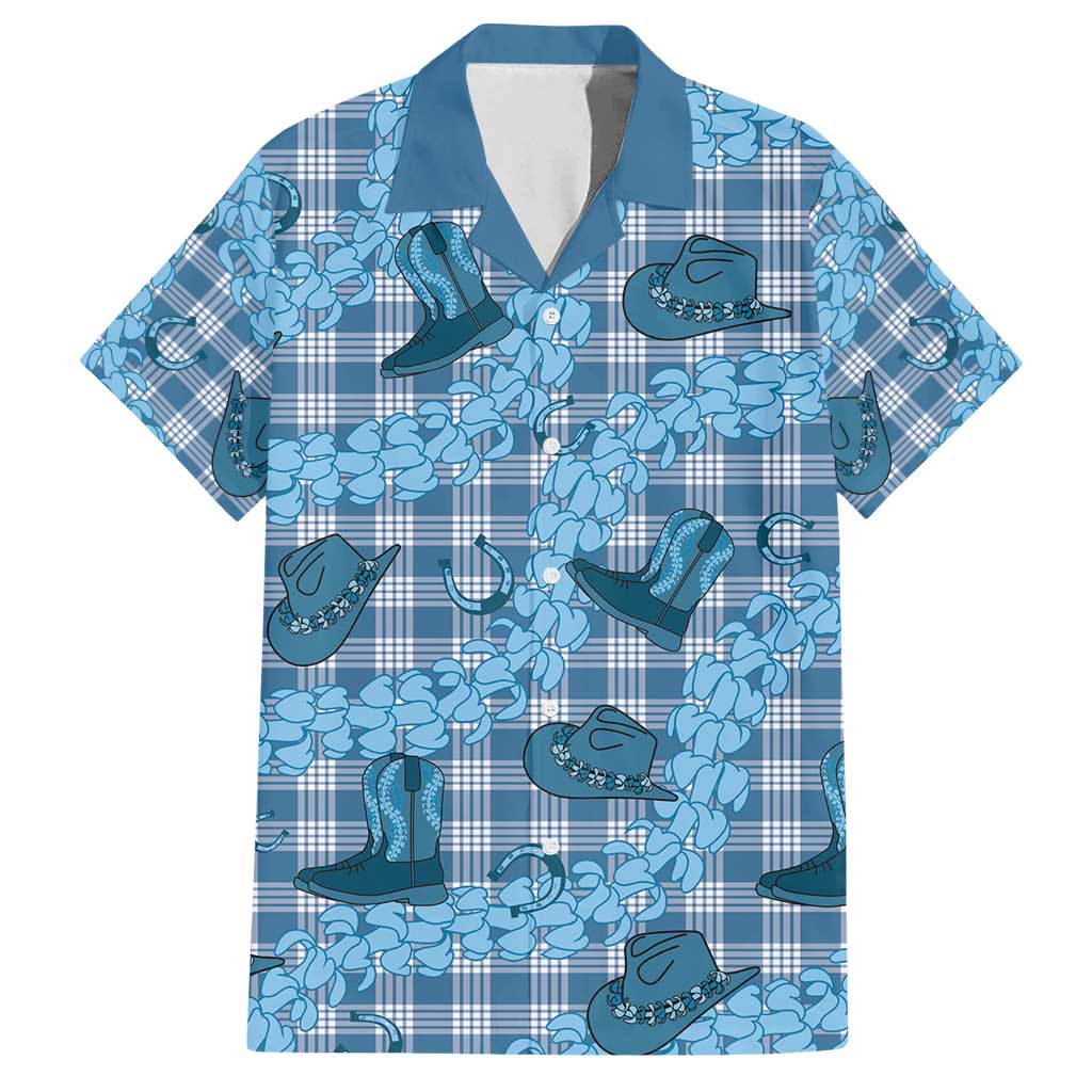 Cyan Palaka Hawaii Cowboy Family Matching Off Shoulder Maxi Dress and Hawaiian Shirt Puakenikeni Lei Paniolo Papale Seamless Vibes LT14 Dad's Shirt - Short Sleeve Cyan - Polynesian Pride
