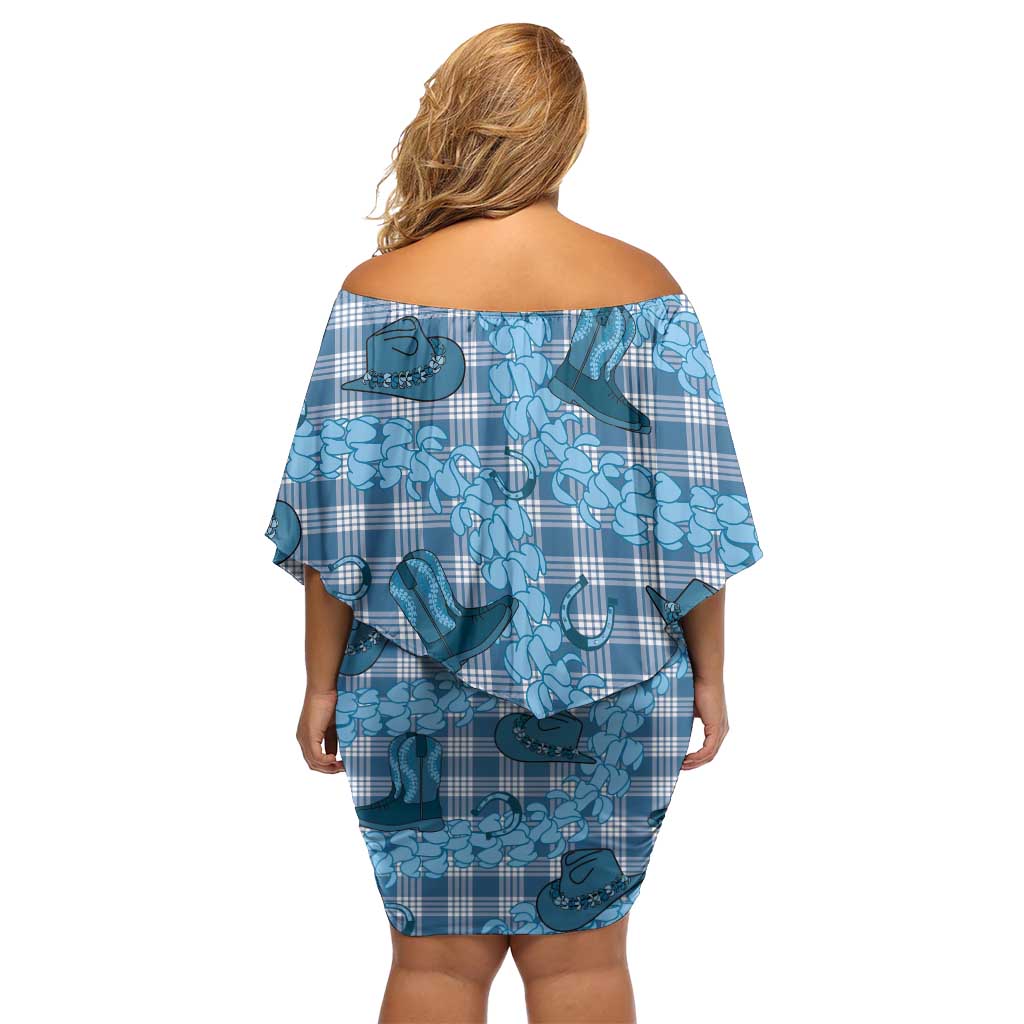 Cyan Palaka Hawaii Cowboy Family Matching Off Shoulder Short Dress and Hawaiian Shirt Puakenikeni Lei Paniolo Papale Seamless Vibes LT14 - Polynesian Pride