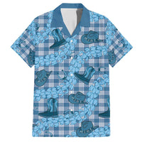 Cyan Palaka Hawaii Cowboy Family Matching Puletasi and Hawaiian Shirt Puakenikeni Lei Paniolo Papale Seamless Vibes LT14 Dad's Shirt - Short Sleeve Cyan - Polynesian Pride