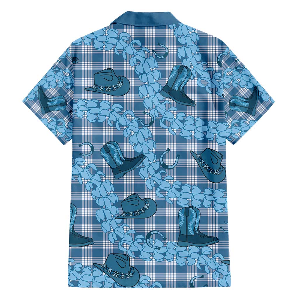 Cyan Palaka Hawaii Cowboy Family Matching Short Sleeve Bodycon Dress and Hawaiian Shirt Puakenikeni Lei Paniolo Papale Seamless Vibes LT14 - Polynesian Pride