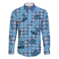 Cyan Palaka Hawaii Cowboy Family Matching Short Sleeve Bodycon Dress and Hawaiian Shirt Puakenikeni Lei Paniolo Papale Seamless Vibes LT14 Dad's Shirt - Long Sleeve Cyan - Polynesian Pride