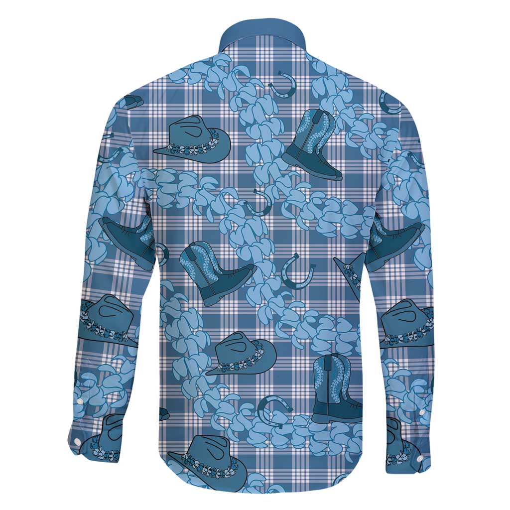 Cyan Palaka Hawaii Cowboy Family Matching Short Sleeve Bodycon Dress and Hawaiian Shirt Puakenikeni Lei Paniolo Papale Seamless Vibes LT14 - Polynesian Pride