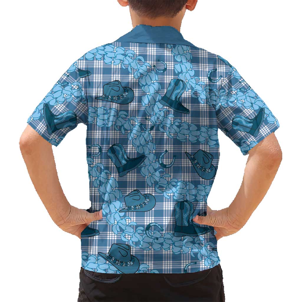 Cyan Palaka Hawaii Cowboy Family Matching Summer Maxi Dress and Hawaiian Shirt Puakenikeni Lei Paniolo Papale Seamless Vibes LT14 - Polynesian Pride