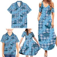 Cyan Palaka Hawaii Cowboy Family Matching Summer Maxi Dress and Hawaiian Shirt Puakenikeni Lei Paniolo Papale Seamless Vibes LT14 - Polynesian Pride