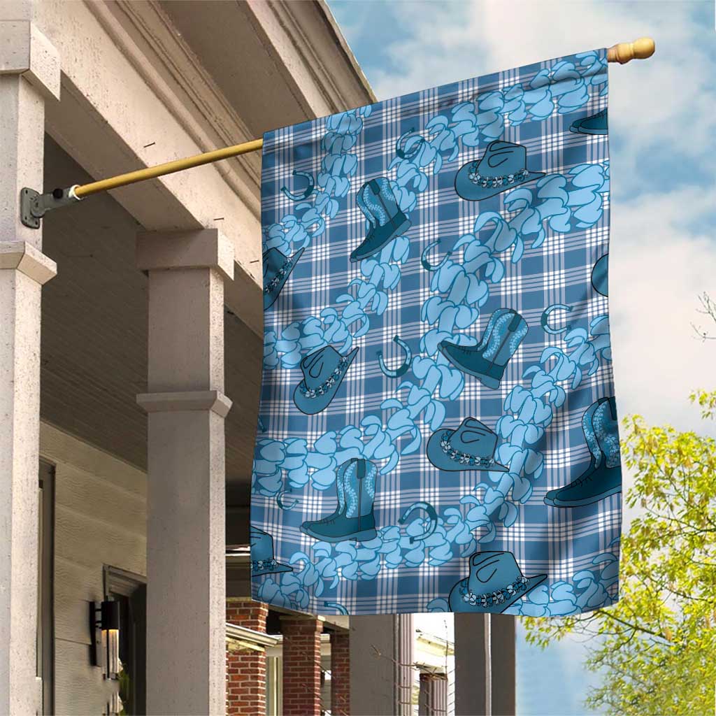 Cyan Palaka Hawaii Cowboy Garden Flag Puakenikeni Lei Paniolo Papale Seamless Vibes - Polynesian Pride