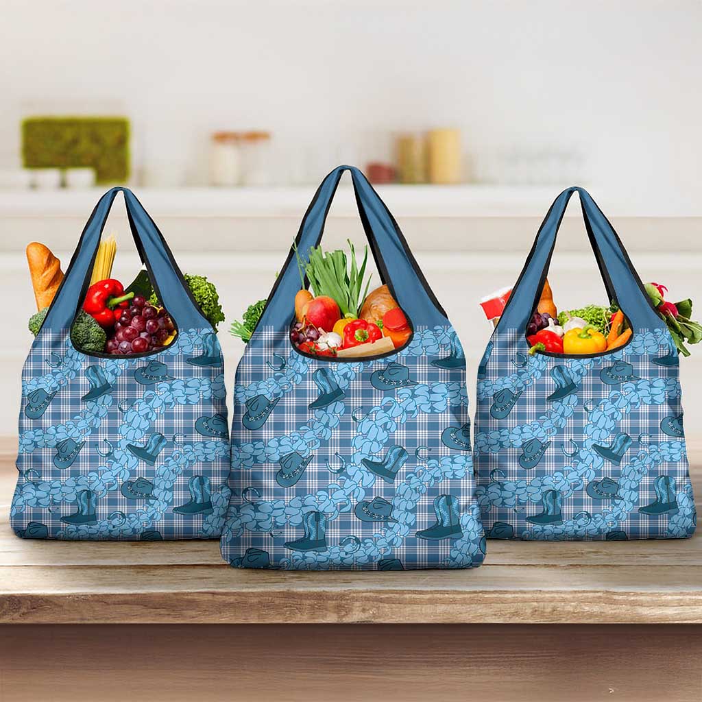 Cyan Palaka Hawaii Cowboy Grocery Bag Puakenikeni Lei Paniolo Papale Seamless Vibes - Polynesian Pride