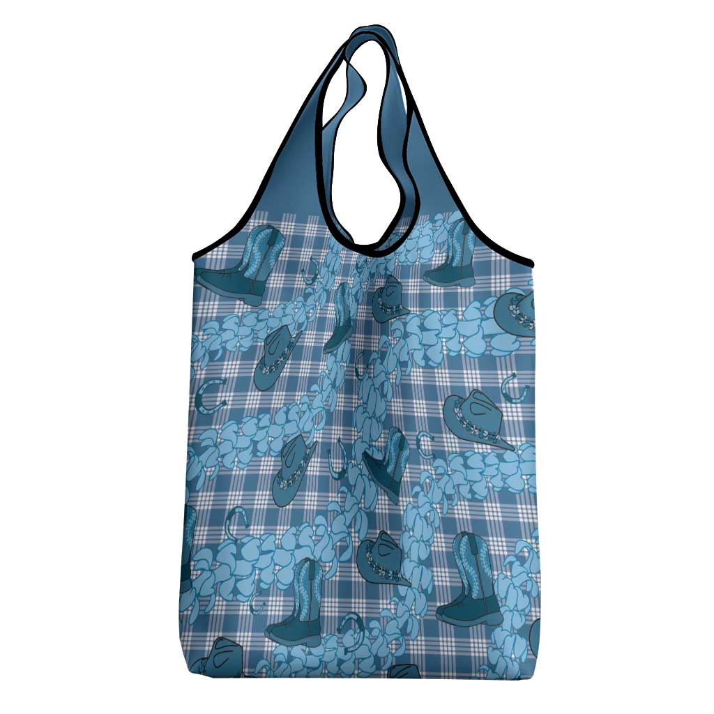 Cyan Palaka Hawaii Cowboy Grocery Bag Puakenikeni Lei Paniolo Papale Seamless Vibes - Polynesian Pride