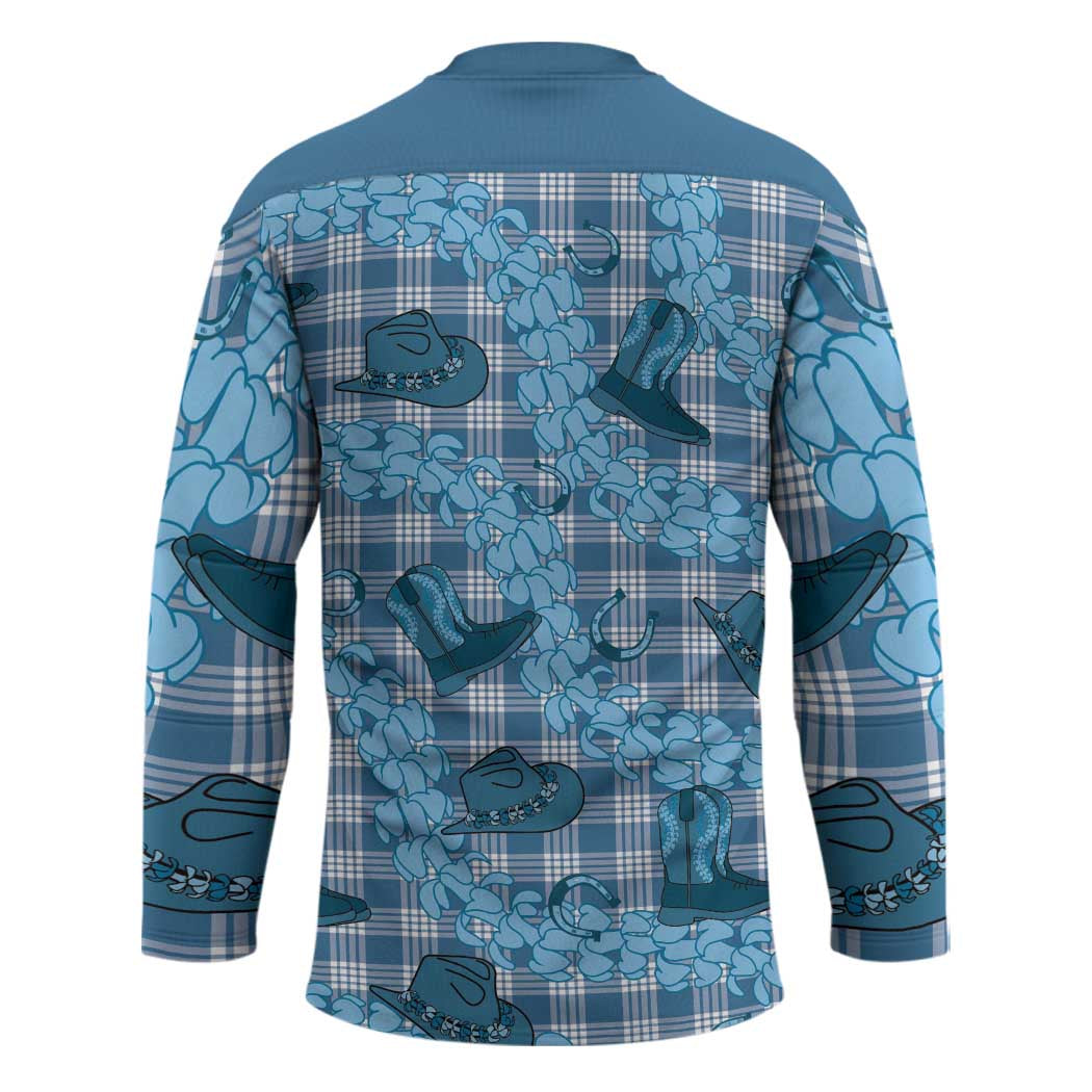 Cyan Palaka Hawaii Cowboy Hockey Jersey Puakenikeni Lei Paniolo Papale Seamless Vibes - Polynesian Pride