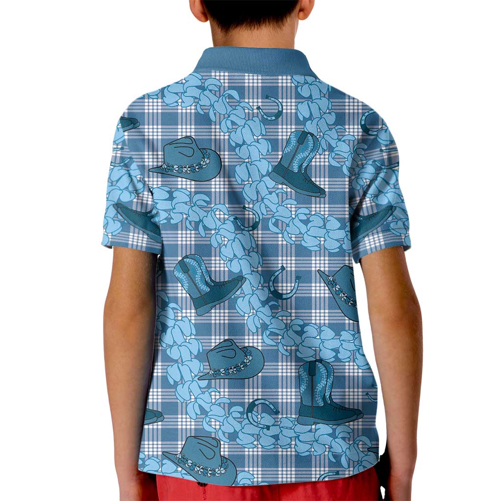 Cyan Palaka Hawaii Cowboy Kid Polo Shirt Puakenikeni Lei Paniolo Papale Seamless Vibes LT14 - Polynesian Pride