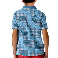 Cyan Palaka Hawaii Cowboy Kid Polo Shirt Puakenikeni Lei Paniolo Papale Seamless Vibes LT14 - Polynesian Pride