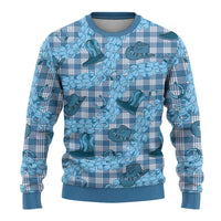 Cyan Palaka Hawaii Cowboy Ugly Christmas Sweater Puakenikeni Lei Paniolo Papale Seamless Vibes - Polynesian Pride