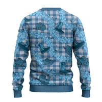 Cyan Palaka Hawaii Cowboy Ugly Christmas Sweater Puakenikeni Lei Paniolo Papale Seamless Vibes - Polynesian Pride